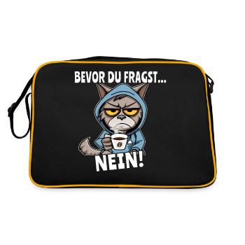 Katzen Motiv Bevor Du Fragst Nein - Retro Tasche - Schwarz/Gold - Hinten