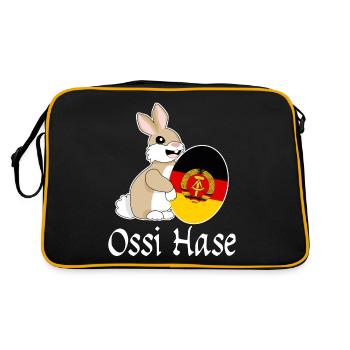 Ossi Hase mit Osterei aus Ostdeutschland - Retro Tasche - Schwarz/Gold - Hinten