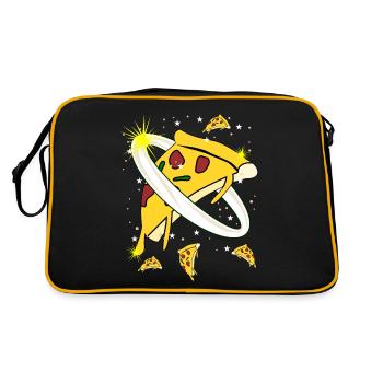 Pizza Weltraum Astronaut Pizzen - Retro Tasche - Schwarz/Gold - Hinten
