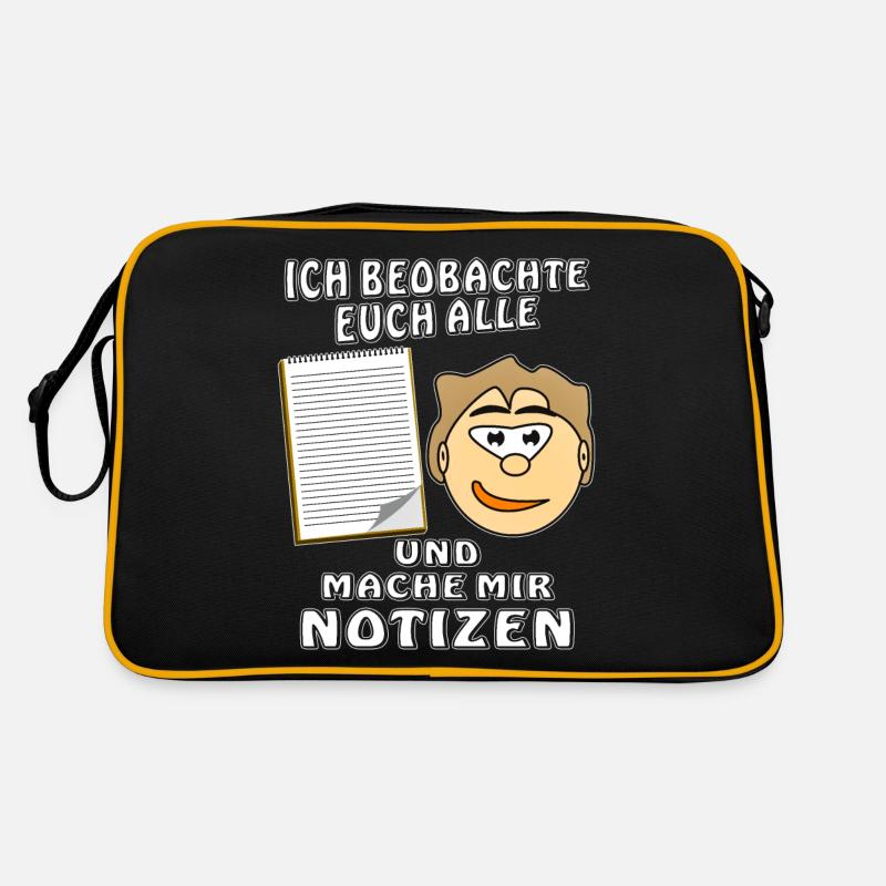 GESICHT NOTIZBLOCK ICH BEOBACHTE EUCH ALLE - Retro Tasche - Schwarz/Gold