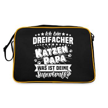 Katze Papa Katzenpapa dreifach - Retro Tasche - Schwarz/Gold - Hinten