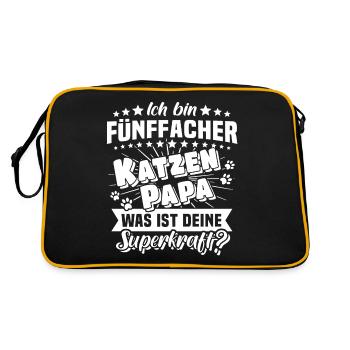 Katze Papa Katzenpapa fünffach - Retro Tasche - Schwarz/Gold - Hinten