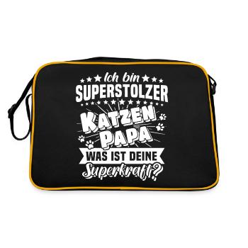 Katze Papa Katzenpapa Superkraft - Retro Tasche - Schwarz/Gold - Hinten
