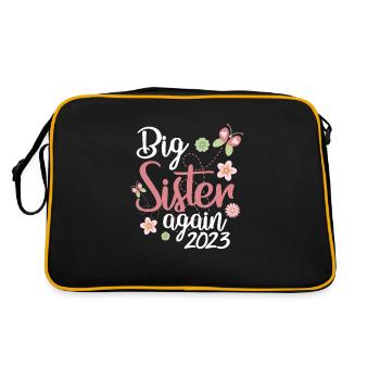 Schwangerschaft Grosse Schwester Schwanger Geburt - Retro Tasche - Schwarz/Gold - Hinten