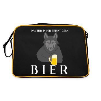 Wolf mit Bier Natur Wölfe - Retro Tasche - Schwarz/Gold - Hinten