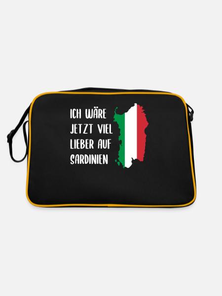 Sardinien Lustiger Spruch Italien Urlaub Geschenk - Retro Tasche - Schwarz/Gold - Hinten