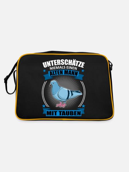 Taube Taubenliebhaber Alter Mann Spruch Geschenk - Retro Tasche - Schwarz/Gold - Hinten
