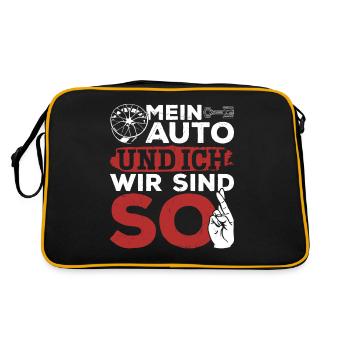 Mein Auto und ich , wir sind SO - PS Liebhaber - Retro Tasche - Schwarz/Gold - Hinten