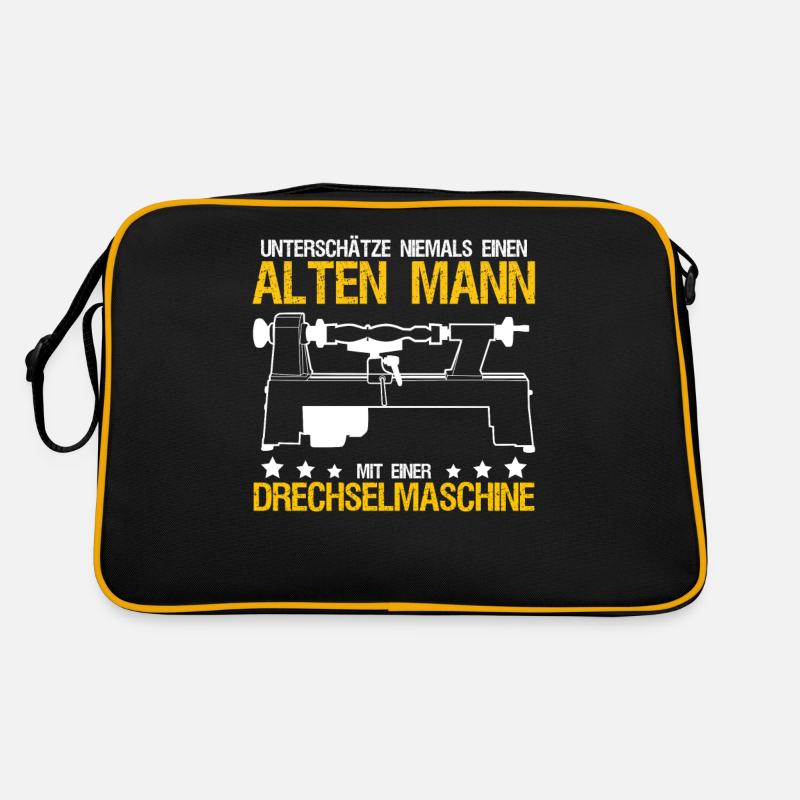 Drechsler Drechselmaschine Drechseln - Retro Tasche - Schwarz/Gold