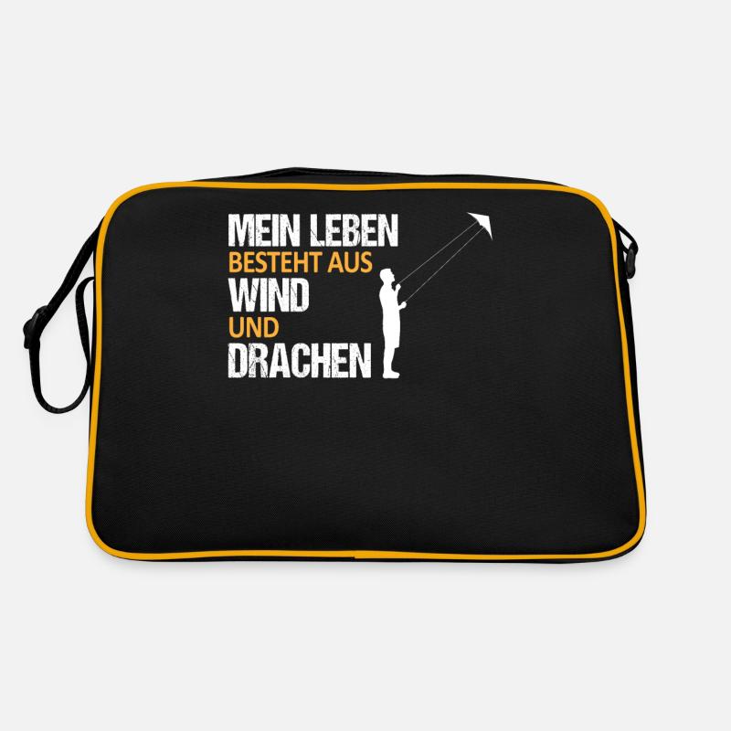 Drachenfliegen Spruch Drachensteigen Geschenk - Retro Tasche - Schwarz/Gold