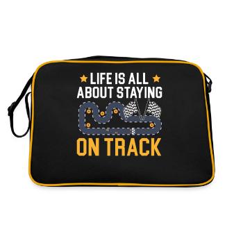 Im Leben geht es darum, auf der Strecke zu bleiben - Retro Tasche - Schwarz/Gold - Hinten