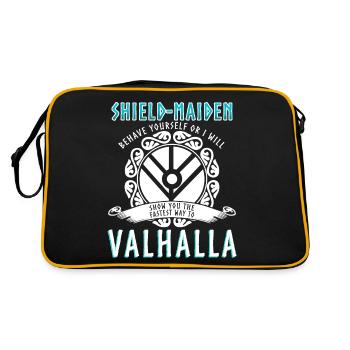 Schildmaid Spruch Wikinger - Retro Tasche - Schwarz/Gold - Hinten