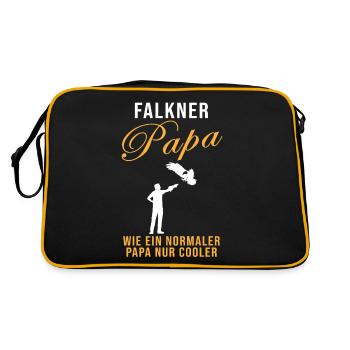 Falkner Papa Spruch Falke Falknerei Geschenk - Retro Tasche - Schwarz/Gold - Hinten