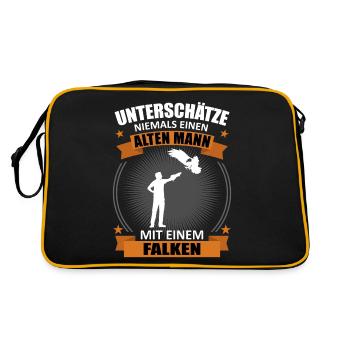 Falkner Alter Mann Spruch Falknerei Geschenk - Retro Tasche - Schwarz/Gold - Hinten
