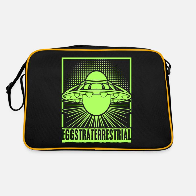 Alien Ei Außerirdisches Eier Raumschiff - Retro Tasche - Schwarz/Gold