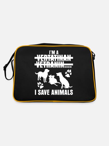 Tierarzt Witz Veterinär Tierärztin - Retro Tasche - Schwarz/Gold - Hinten