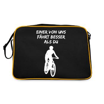 Mountainbike Fahrer Spruch Lustig Geschenk Damen - Retro Tasche - Schwarz/Gold - Hinten