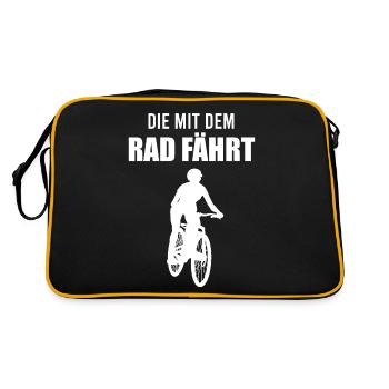 Radfahrerin Spruch Mountainbikerin Geschenk Damen - Retro Tasche - Schwarz/Gold - Hinten