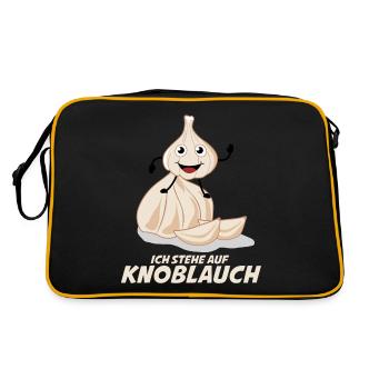 Knoblauch Spruch lustig Knoblauchzehen - Retro Tasche - Schwarz/Gold - Hinten