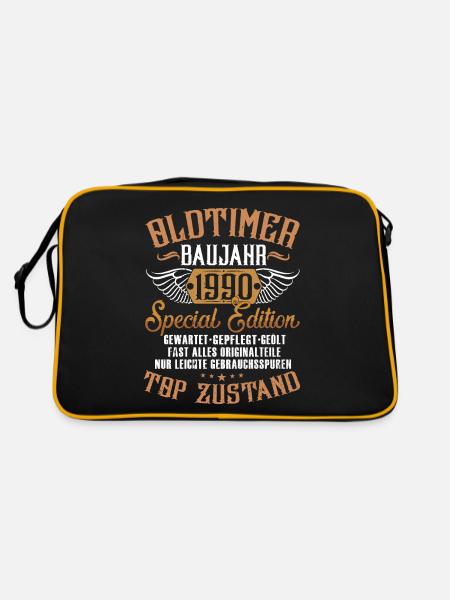 1990 Geburtstag Oldtimer 1990 - Retro Tasche - Schwarz/Gold - Hinten