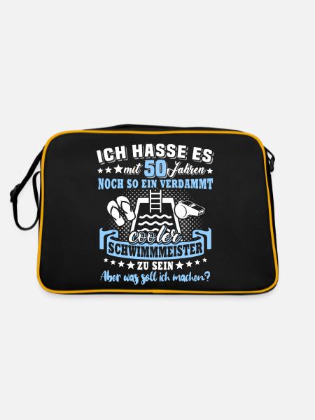 Schwimmmeister Geburtstag 50 Jahre alt - Retro Tasche - Schwarz/Gold - Hinten