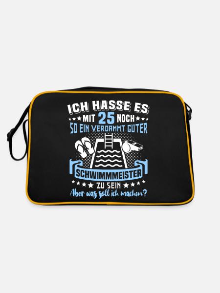 Schwimmmeister 25. Geburtstag 25 Jahre Bademeister - Retro Tasche - Schwarz/Gold - Hinten