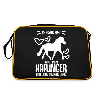 Haflinger Pferd Haflingers - Retro Tasche - Schwarz/Gold - Hinten