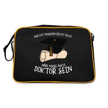 Doktor Doktortitel Doktorarbeit - Retro Tasche - Schwarz/Gold - Hinten
