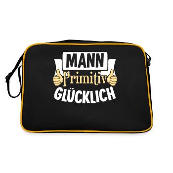 Mann primitiv glücklich - Retro Tasche - Schwarz/Gold - Hinten