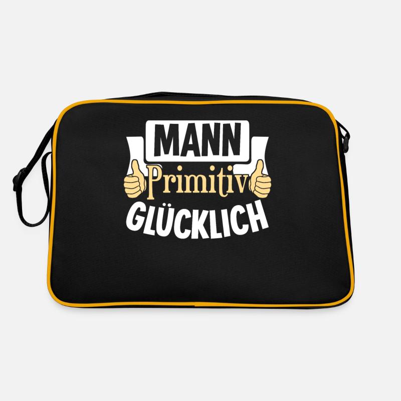 Mann primitiv glücklich - Retro Tasche - Schwarz/Gold