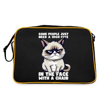 Cat Some People Just Need A High Five In The Face - Retro Bag - black/gold - Back