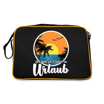 Urlaub Sommerurlaub Urlauber - Retro Tasche - Schwarz/Gold - Hinten