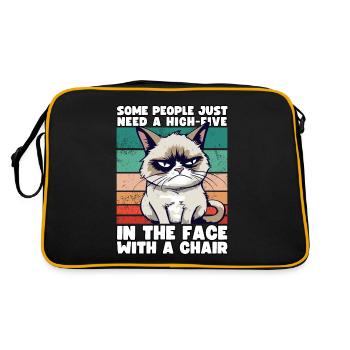 Cat Some People Just Need A High Five In The Face - Retro Bag - black/gold - Back
