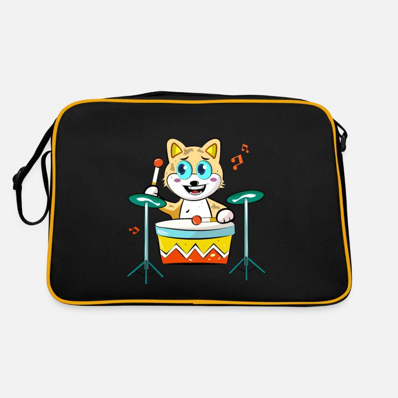 Cat Playing Drums Retro Bag