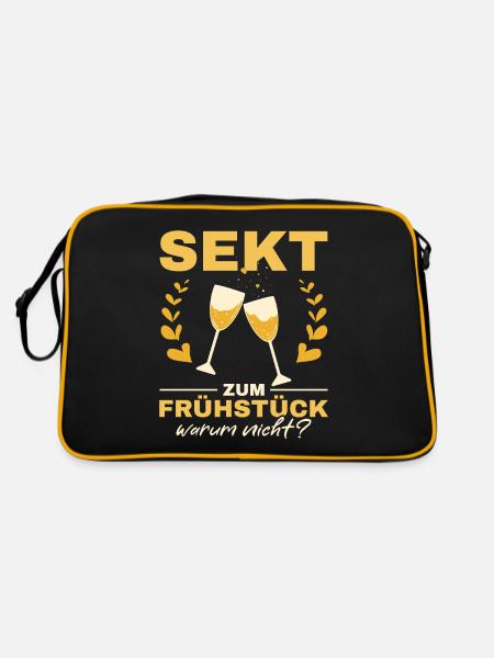 Sekt zum Frühstück? Warum nicht! Mädelsabend - Retro Tasche - Schwarz/Gold - Hinten