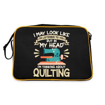 Quilting Gift Sewing Knitting Quilter - Retro Bag - black/gold - Back