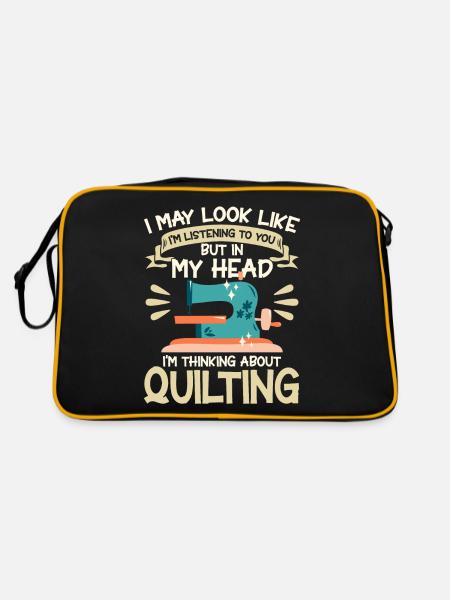 Quilten Geschenk Nähen Stricken Quilter - Retro Tasche - Schwarz/Gold - Hinten