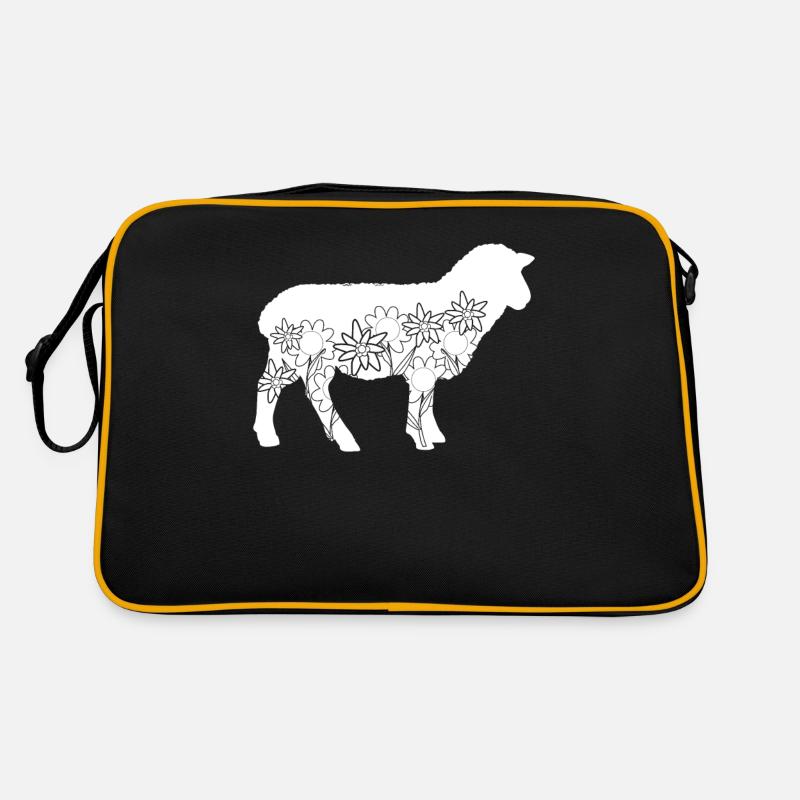 Schaf Blumen Schafe Blüten Schäfchen - Retro Tasche - Schwarz/Gold