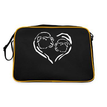 Schaf Herz Schafe Schäfchen - Retro Tasche - Schwarz/Gold - Hinten