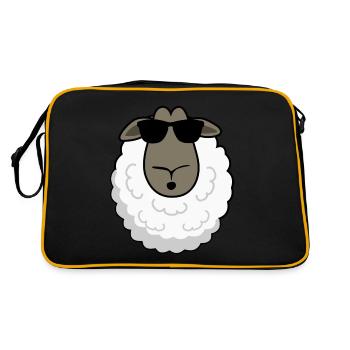 Schaf mit Sonnenbrille Schafe Schäfchen - Retro Tasche - Schwarz/Gold - Hinten