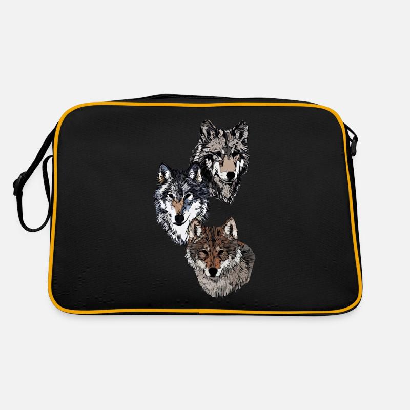 Drei abstrakte Wolfsköpfe Retro Tasche
