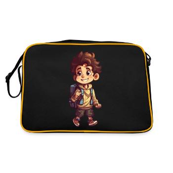 Cute first grader boy and daycare kid with backpack - Retro Bag - black/gold - Back
