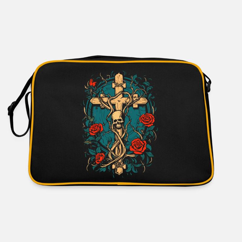 Croix et crâne avec roses - Esthétique gothique Sac Retro