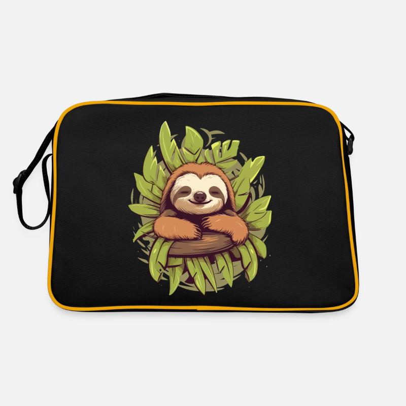 Mignon paresseux de dessin animé se refroidissant sur une branche Sac Retro