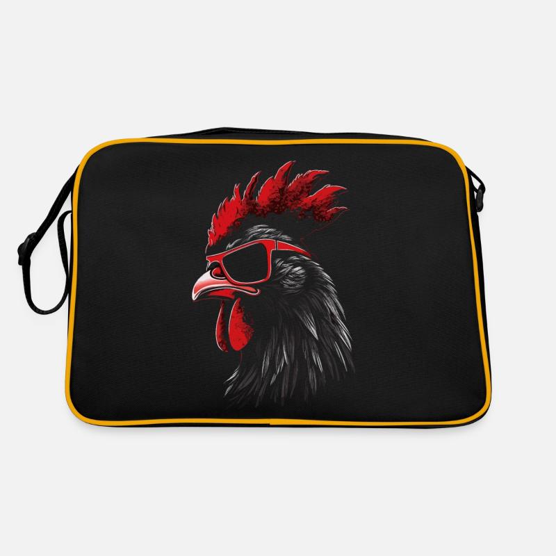 Hahn Hühner Sonnenbrille - Retro Tasche - Schwarz/Gold