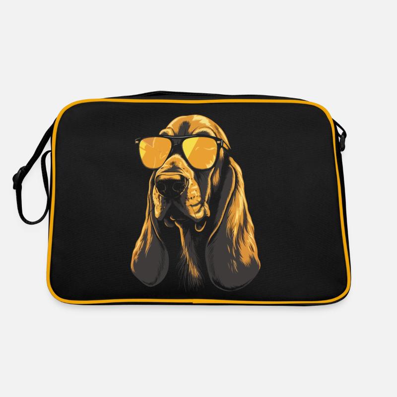 Basset Hound Cool Sonnenbrille - Retro Tasche - Schwarz/Gold