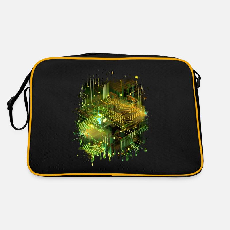 Abstrakte Kunst: Digitaler Datenstrom Mainboard Retro Tasche