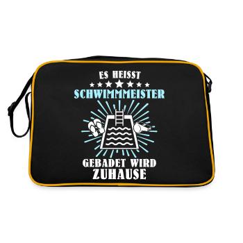 Schwimmmeister Bademeister Badmeister - Retro Tasche - Schwarz/Gold - Hinten