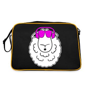 Schaf Schäfer Kopfhörer Schafe - Retro Tasche - Schwarz/Gold - Hinten