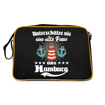 Hamburg Frau Hamburgerin - Retro Tasche - Schwarz/Gold - Hinten